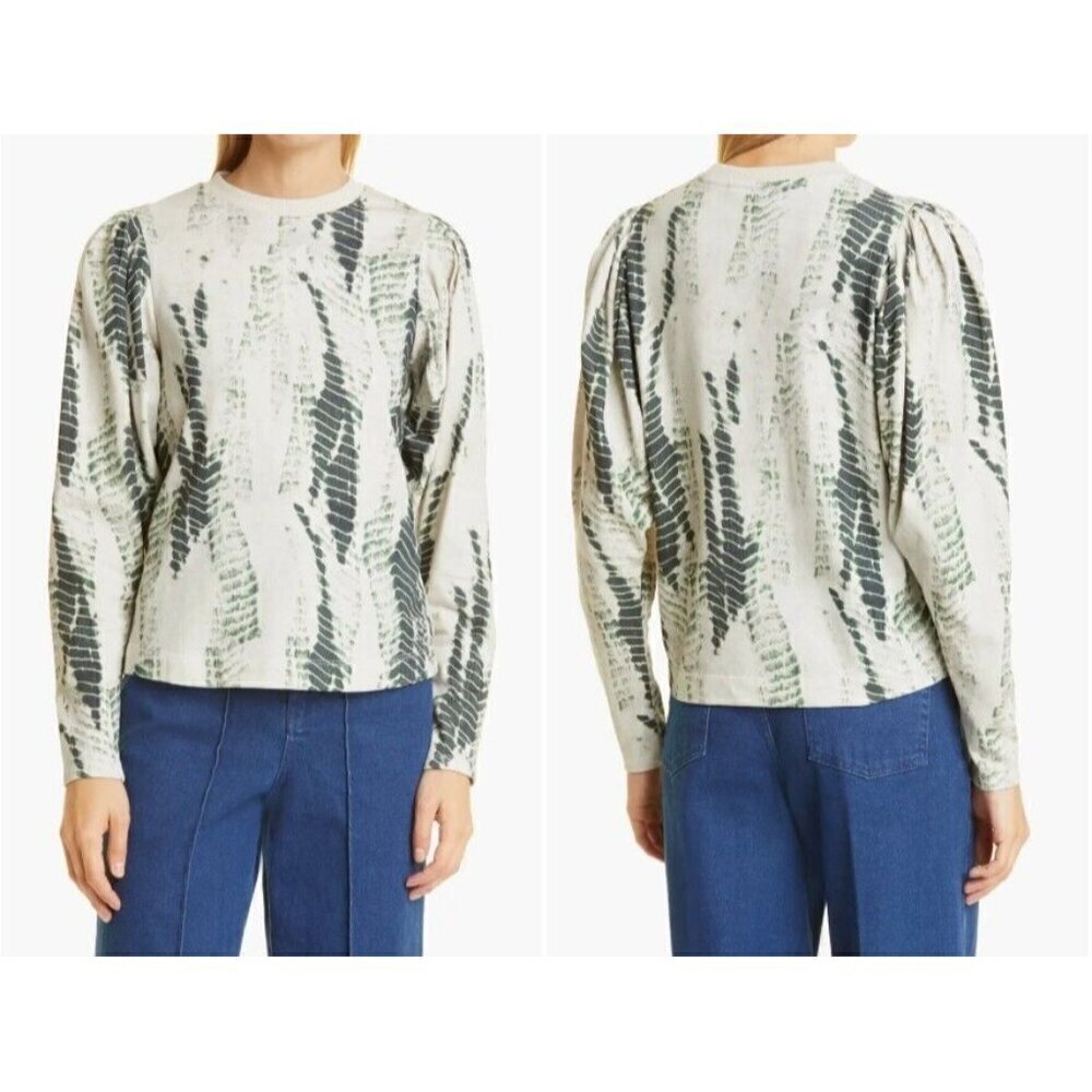 Ted Baker Sweatshirt Womens 12 Green Tie Dye Sonoma Puffy Sleeve Artsy Boho